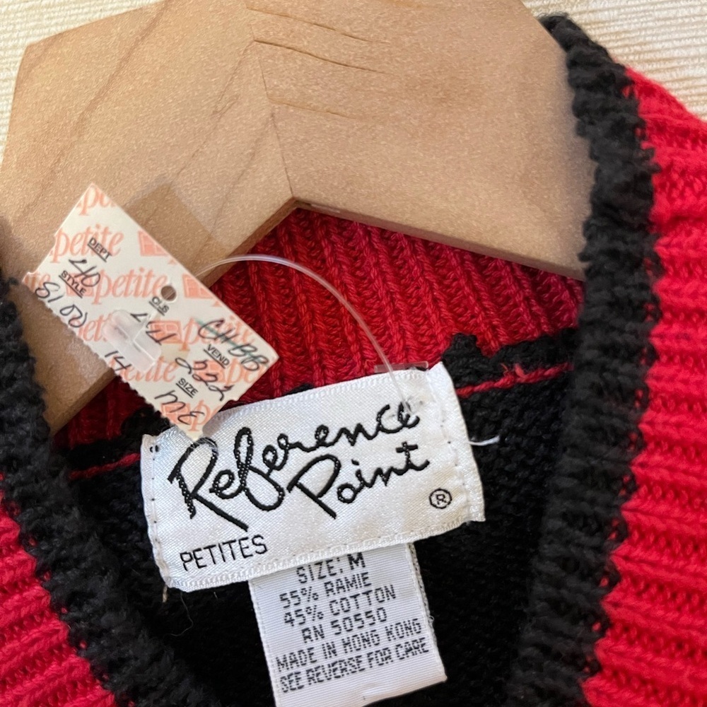 Vintage Sequin Leopard Colorblock Sweater Black Red 80s Glam Statement Knit Top - Picture 5 of 9